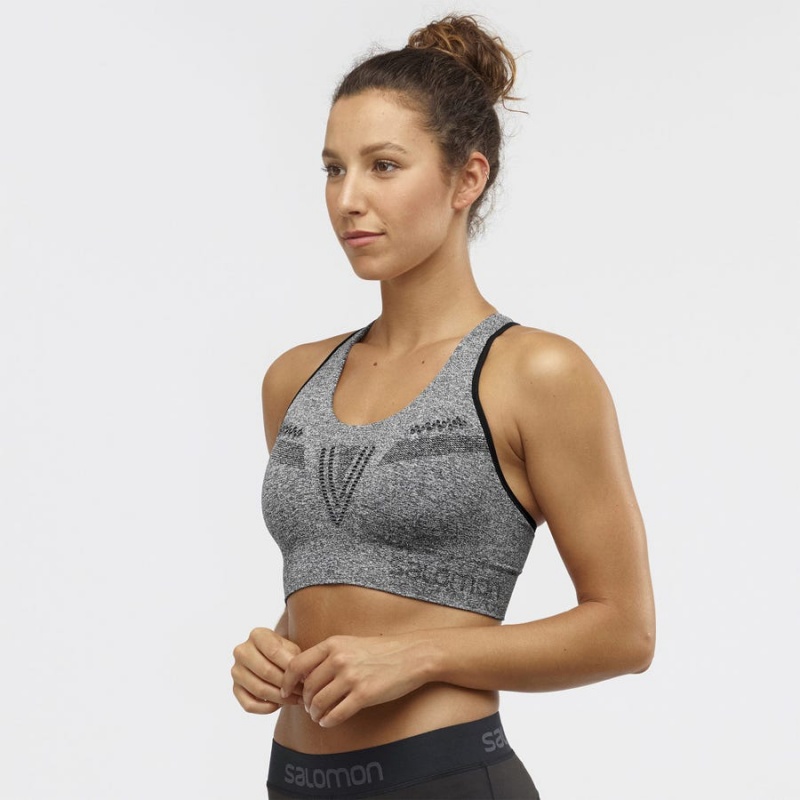 Women's Salomon ESSENTIAL MOVE ON SEAMLESS Sports Bra Grey | IN3224NWY