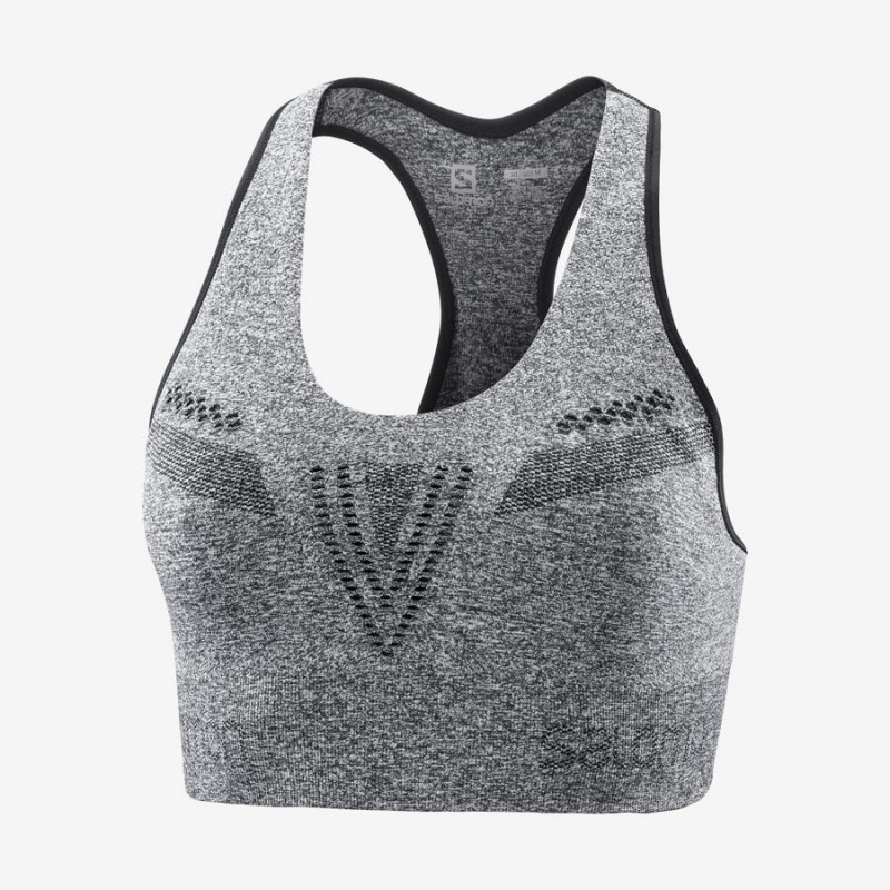 Women\'s Salomon ESSENTIAL MOVE ON SEAMLESS Sports Bra Grey | IN3224NWY