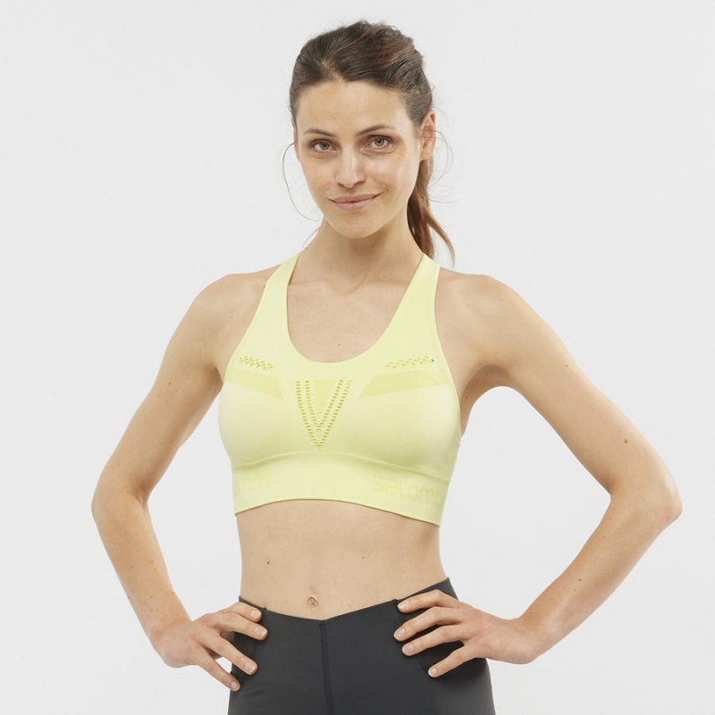 Women's Salomon ESSENTIAL MOVE ON SEAMLESS Sports Bra Green | IN3226QMA