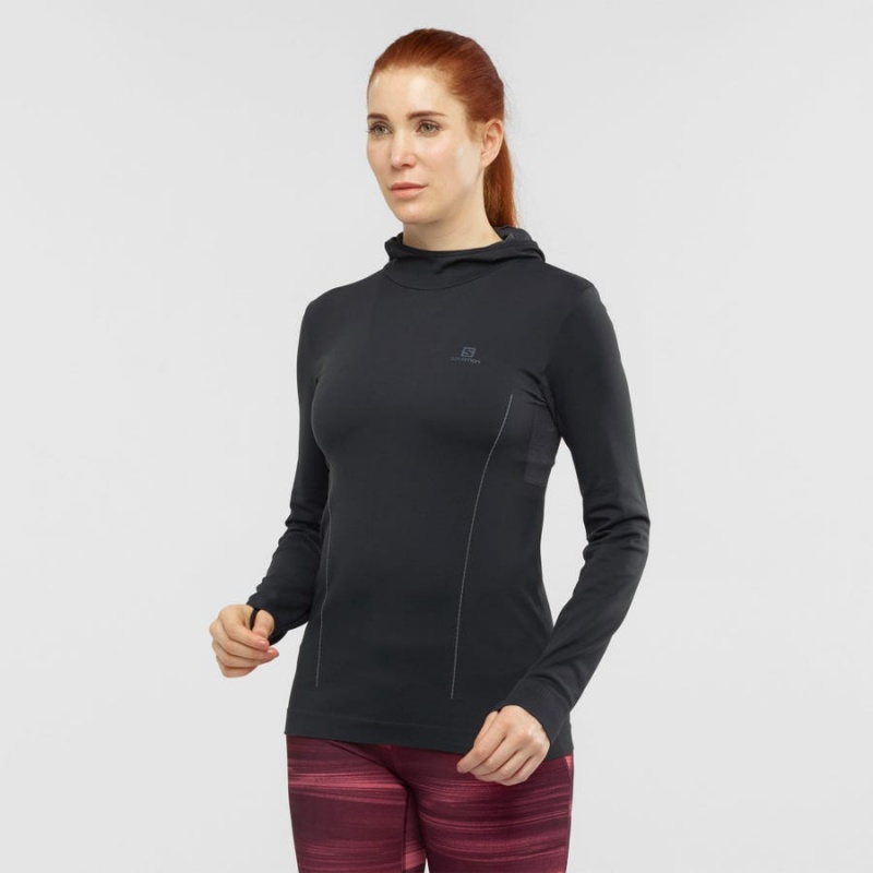 Women's Salomon ESSENTIAL SEAMLESS Hoodie Black | IN3091XYU