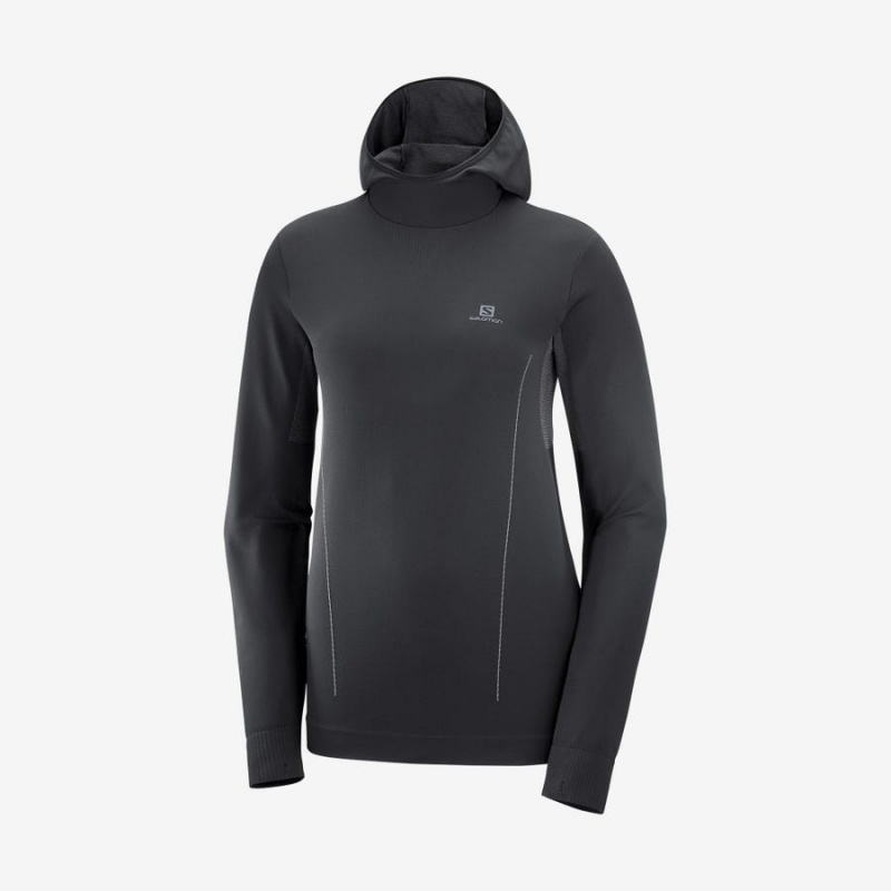 Women\'s Salomon ESSENTIAL SEAMLESS Hoodie Black | IN3091XYU