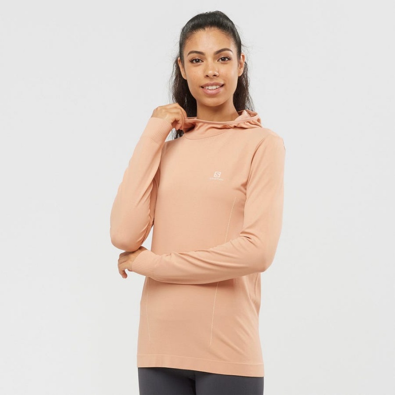 Women's Salomon ESSENTIAL SEAMLESS Hoodie Pink | IN3092CTV