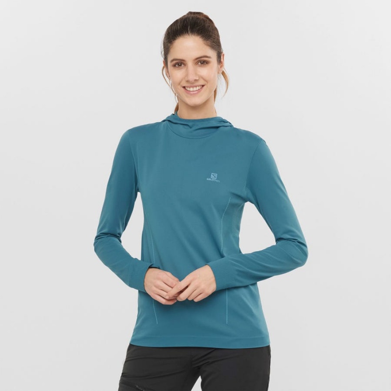 Women's Salomon ESSENTIAL SEAMLESS Hoodie Navy | IN3093VRW