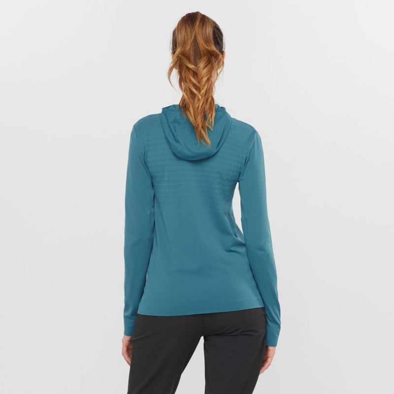 Women's Salomon ESSENTIAL SEAMLESS Hoodie Navy | IN3093VRW