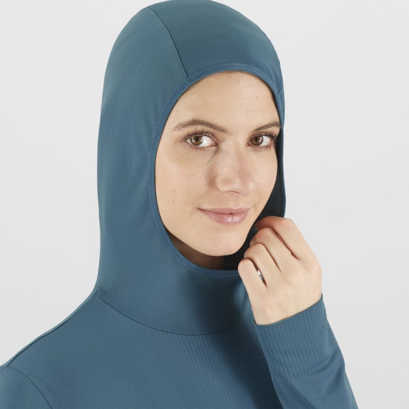 Women's Salomon ESSENTIAL SEAMLESS Hoodie Navy | IN3093VRW