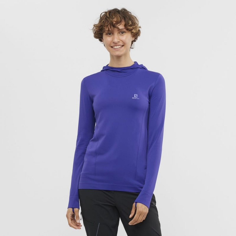 Women's Salomon ESSENTIAL SEAMLESS Hoodie Purple | IN3094BEX