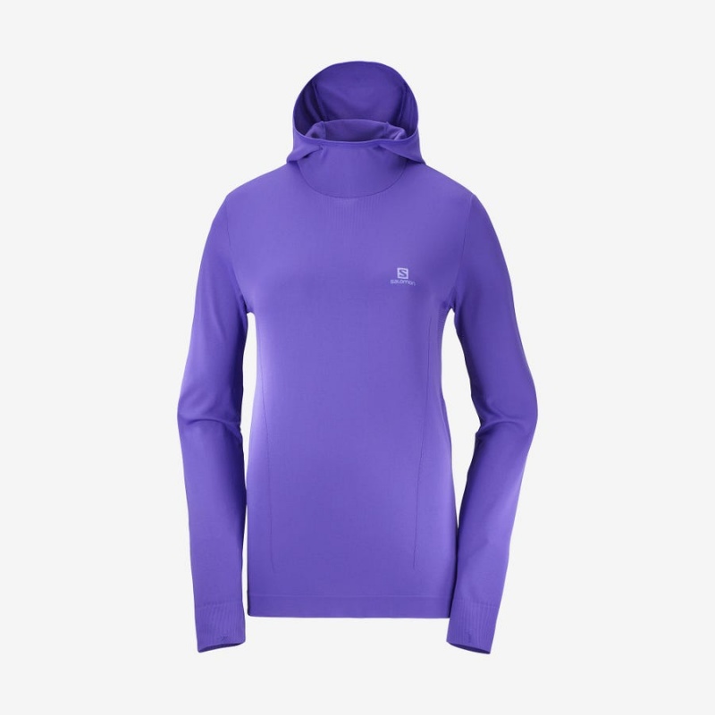 Women\'s Salomon ESSENTIAL SEAMLESS Hoodie Purple | IN3094BEX