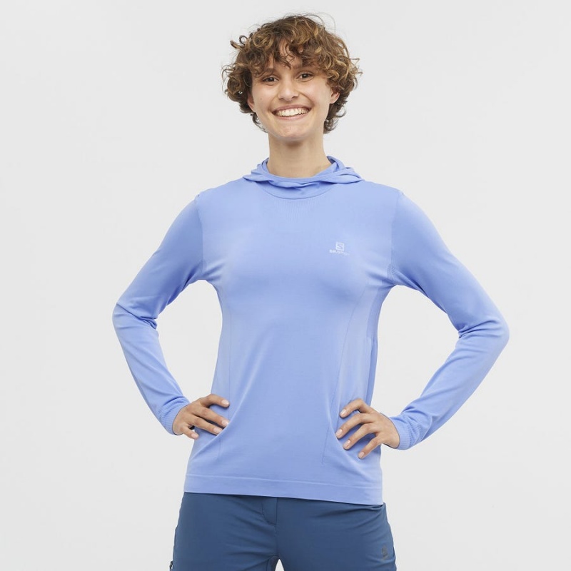 Women's Salomon ESSENTIAL SEAMLESS Hoodie Blue | IN3095NWY