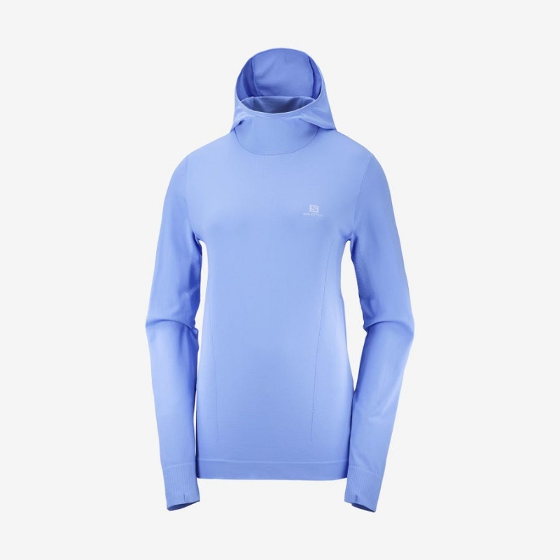 Women\'s Salomon ESSENTIAL SEAMLESS Hoodie Blue | IN3095NWY