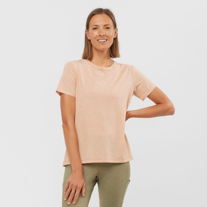 Women's Salomon ESSENTIAL TENCEL T Shirts Beige | IN3059HAP