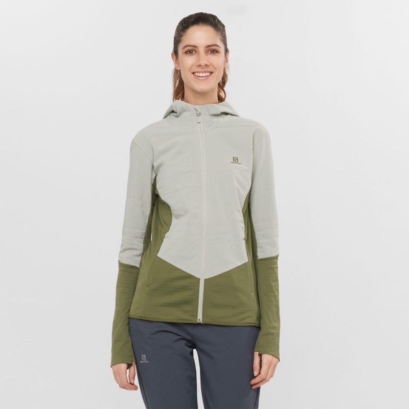 Women's Salomon OUTLINE ALL SEASON HYBRID Hoodie Olive | IN3088KOR