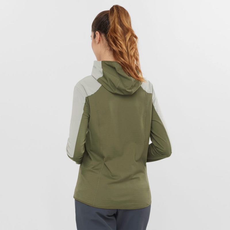 Women's Salomon OUTLINE ALL SEASON HYBRID Hoodie Olive | IN3088KOR