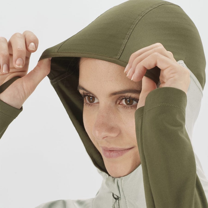 Women's Salomon OUTLINE ALL SEASON HYBRID Hoodie Olive | IN3088KOR