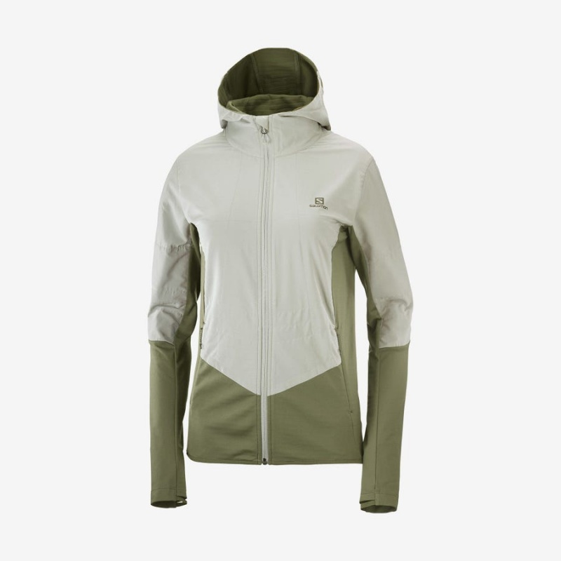 Women\'s Salomon OUTLINE ALL SEASON HYBRID Hoodie Olive | IN3088KOR