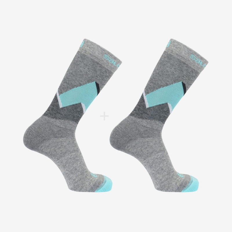 Women's Salomon OUTLINE CREW 2-PACK Socks Grey / Turquoise | IN3509VRW