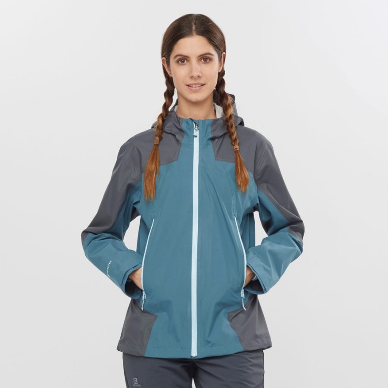 Women's Salomon OUTLINE GORE-TEX WATERPROOF HYBRID Jackets Blue | IN3140KOR