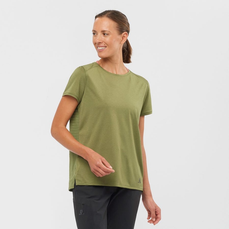 Women's Salomon OUTLINE SUMMER T Shirts Olive | IN3073RVD