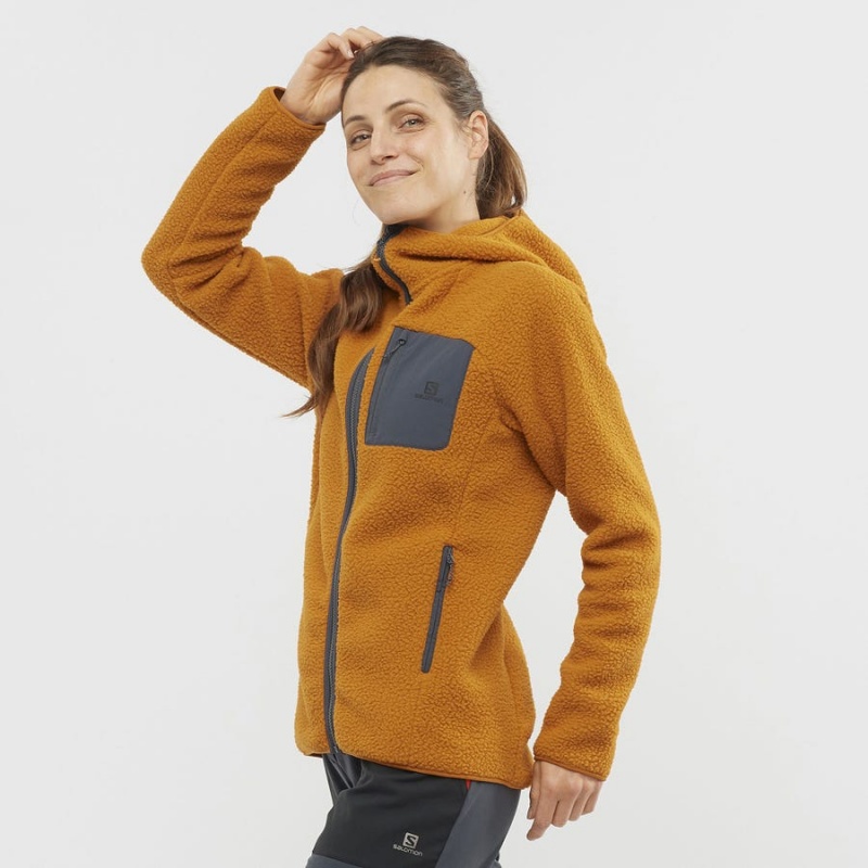 Women's Salomon OUTLINE WARM TEDDY Hoodie Orange | IN3124EBC