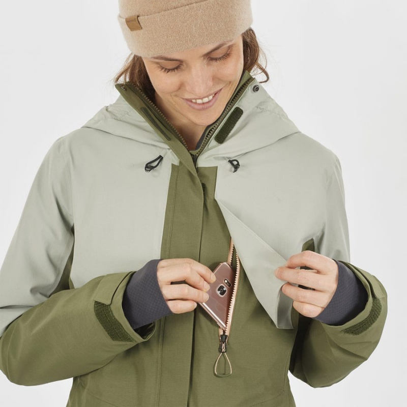 Women's Salomon PROOF LIGHT Ski Jackets Olive | IN3199NWY