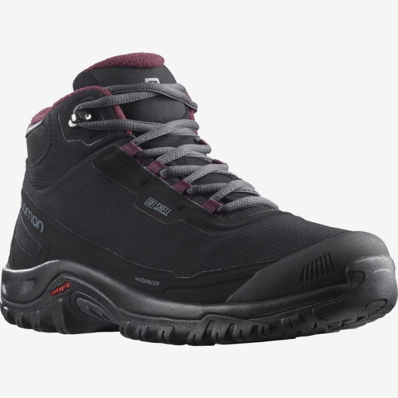 Women's Salomon SHELTER CLIMASALOMON™ WATERPROOF Winter Boots Black | IN3019WNB