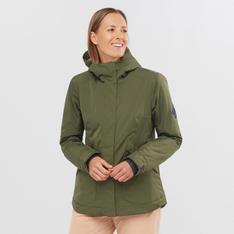 Women's Salomon SNOW REBEL Ski Jackets Olive | IN3195XYU