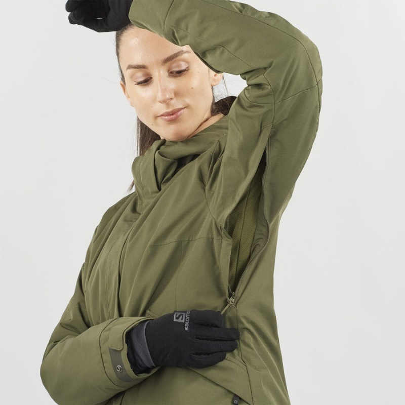 Women's Salomon SNOW REBEL Ski Jackets Olive | IN3195XYU