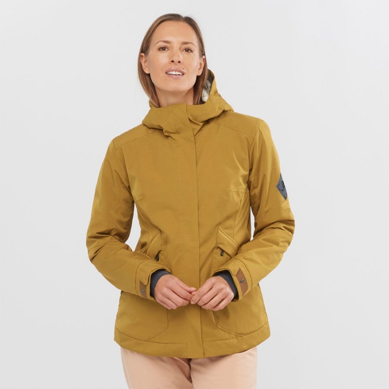 Women's Salomon SNOW REBEL Ski Jackets Yellow | IN3196CTV