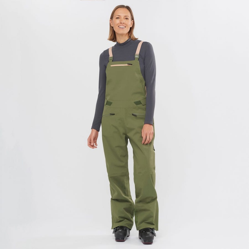 Women's Salomon STANCE 3L BIB Ski Pants Olive | IN3291DFM