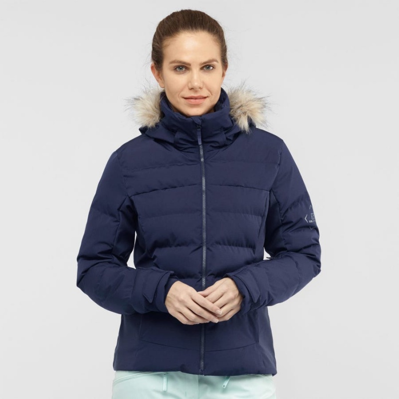 Women's Salomon STORMCOZY Ski Jackets Navy | IN3212DFM